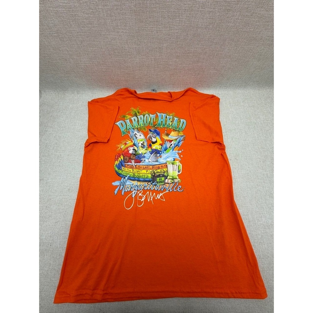 Jimmy Buffett Margaritaville Parrot Head T-Shirt Mens Large Orange Fins Graphic